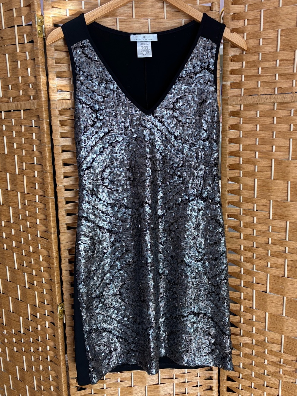 Papillon Blanc Silver and Black Sequin V-Neck Dress